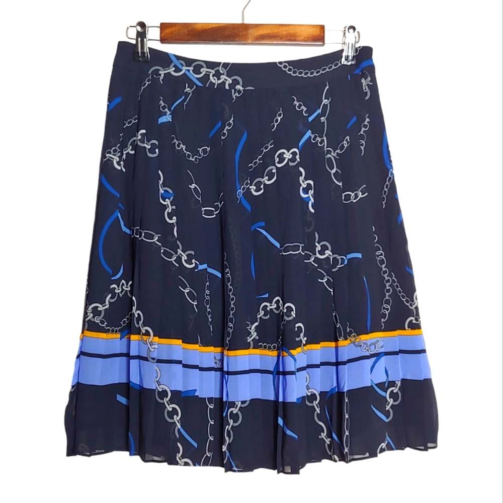 Ann Taylor Navy Blue Ribbon Chain Pleated A-Line Skirt Size 4P Petite New W/ Tag